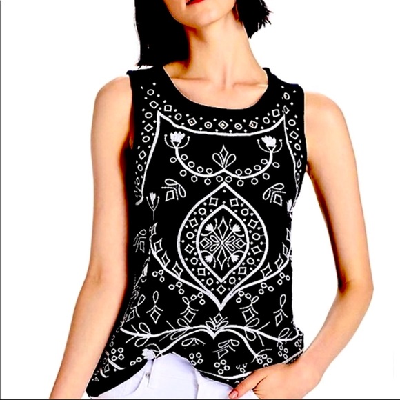 Lucky Brand Tops - Lucky Brand 1X Black & White Embroidered Top